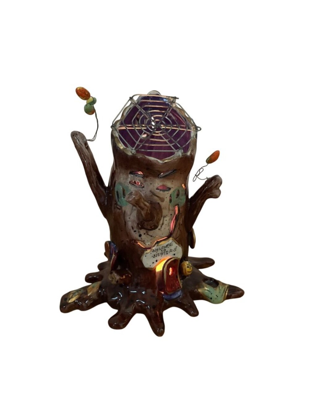 Blue Sky Halloween Spooky Tree Stump Tea Light Holder Heather Goldminc 2009 Webs